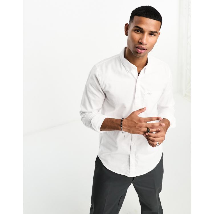 Camisa Oxford blanca con bolsillo y logo de Hollister ClassicfuncenterShops