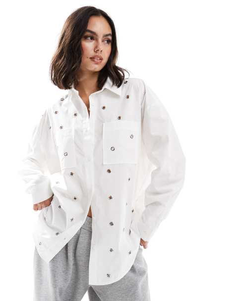 Camisa Oxford blanca con ojales de ASOS DESIGN - view 1