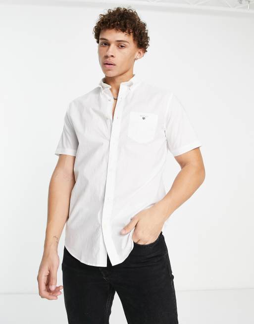 Camisa Oxford blanca y manga corta con logo de icono de paño fino de GANT | ASOS