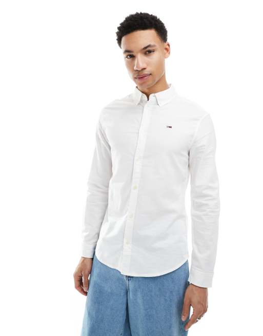 Camisa Oxford blanca de corte slim de tommy logo Jeans