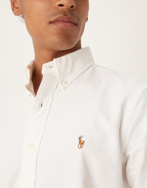 Camisa Oxford blanca de manga corta con logo Icon de Polo Ralph