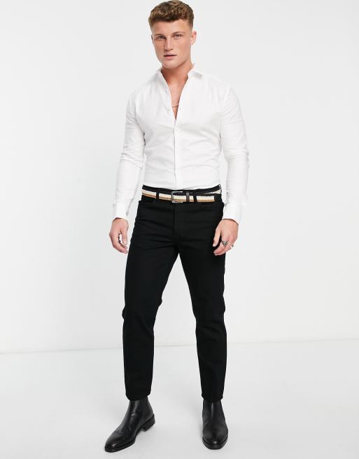 Camisa Oxford blanca entallada con doble puño de estilo formal Royal de ASOS DESIGN, 4 de 4