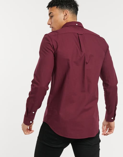 Camisa Oxford burdeos de corte slim de algodón Brewer de Farah - RED/BURGUNDY, 2 de 4