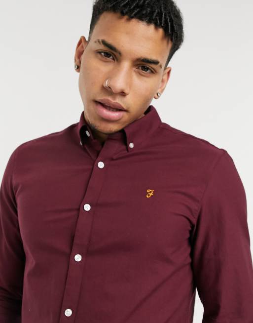 Camisa Oxford burdeos de corte slim de algodón Brewer de Farah - RED/BURGUNDY, 3 de 4
