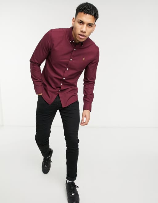 Camisa Oxford burdeos de corte slim de algodón Brewer de Farah - RED/BURGUNDY, 4 de 4