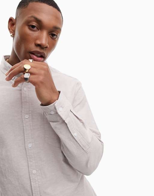 Camisa Oxford color avena de corte slim de ASOS DESIGN - BEIGE