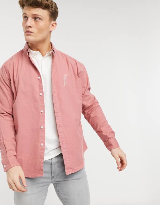 Camisa Oxford color frambuesa extragrande con bordado en el pecho de estilo años 90 de ASOS DESIGN