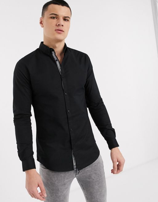 Camisa Oxford de corte slim en color negro de River Island | WpadcShops