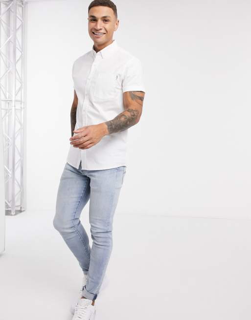 Camisa oxford de manga corta en blanco de Topman, 4 de 4