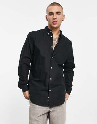 Camisa Oxford De Manga Larga Ben Sherman - Color Negro, 100% Algodón, Estilo Mod Retro Años 60-80, Cuello Abotonable