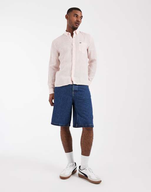 Camisa Oxford rosa a rayas de lino de Lacoste, 3 de 5