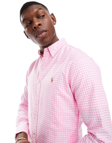 Camisa Oxford rosa y blanca a rayas de corte slim con logo Icon de Polo Ralph Lauren - view 1