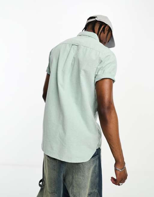 Camisa Oxford verde salvia de manga corta de estilo vintage de