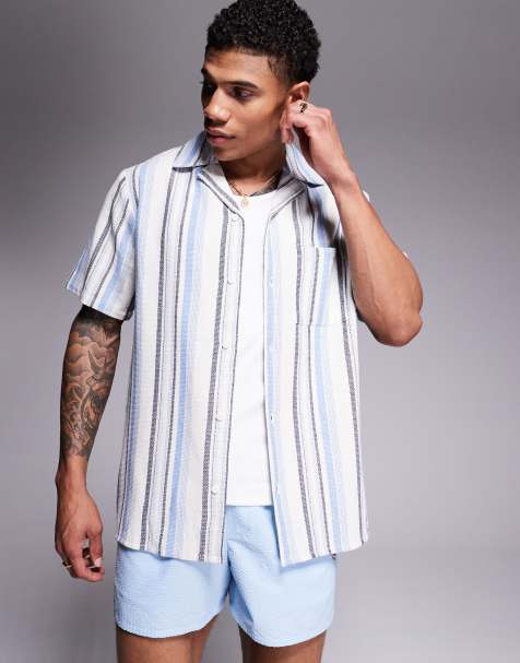 Camisa playera azul a rayas variadas de manga corta de South Beach - view 1