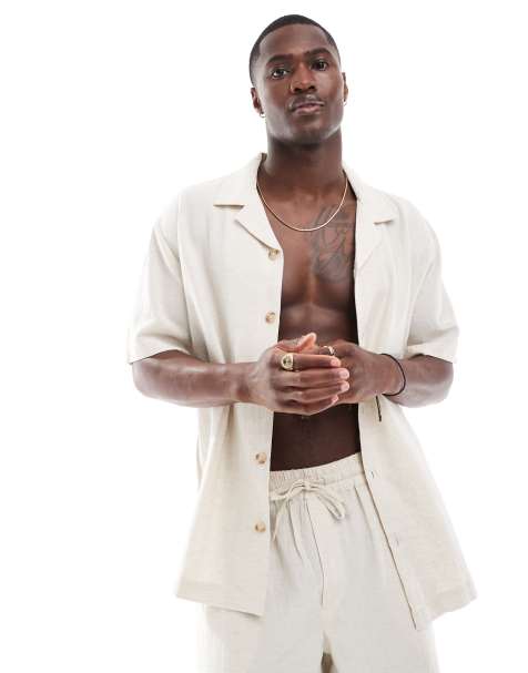 Camisa playera beis con cuello de solapas de Goldsboro - view 1