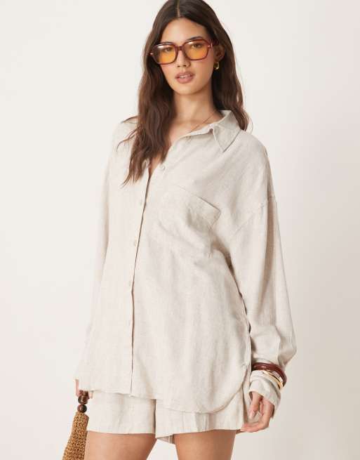 Camisa playera beis extragrande de mezcla de lino Isabel Mix & Match de ASOS DESIGN