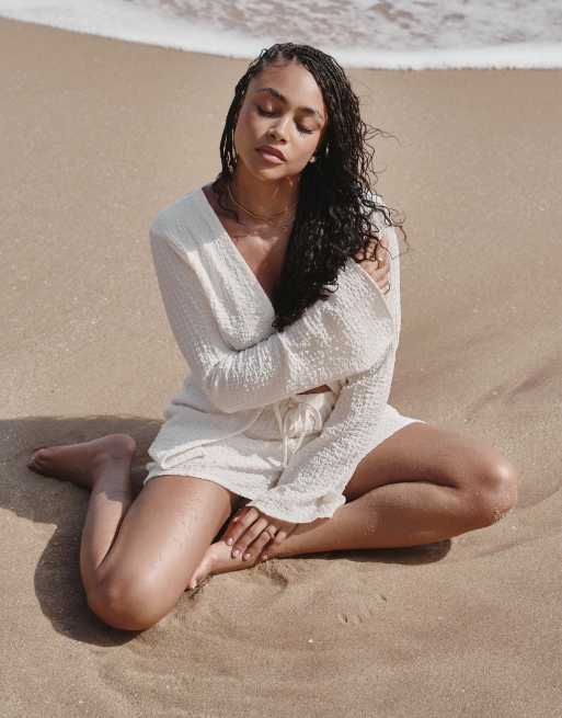 Camisa playera blanca de tejido efecto lino rugoso Lanai de 4th - Main Image