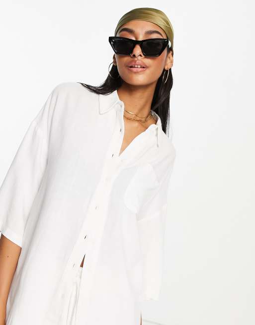 Camisa playera blanca extragrande de lino Nixie de 4th & Reckless (parte de un conjunto), 3 de 4