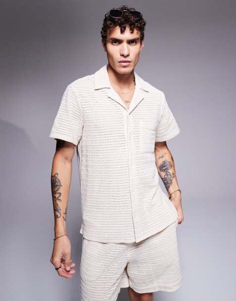 Camisa playera color crema de punto texturizado de South Beach - view 1