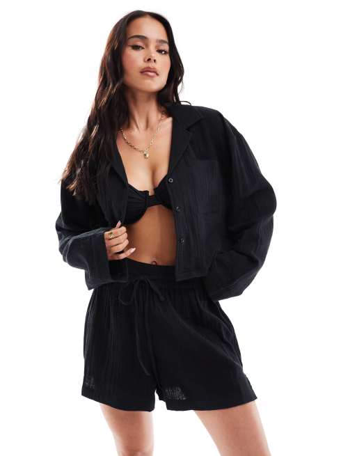 Camisa playera corta negra de algodón de ASOS DESIGN (parte de un conjunto)