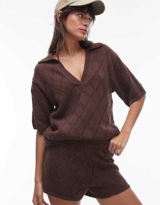 Camisa playera marrón chocolate con solapas de punto Islander de Rhythm (parte de un conjunto)