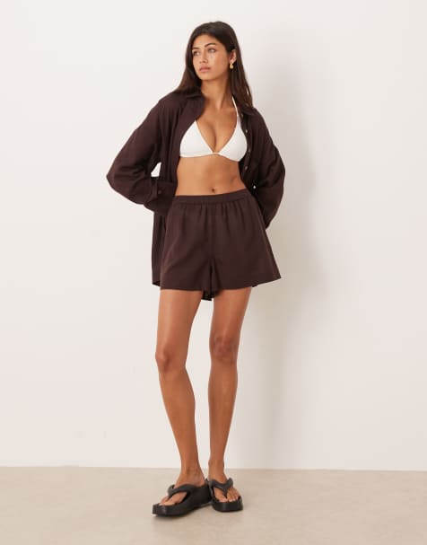 Camisa playera marrón chocolate de tejido transparente con lino Ipanema de ASOS DESIGN - view 1