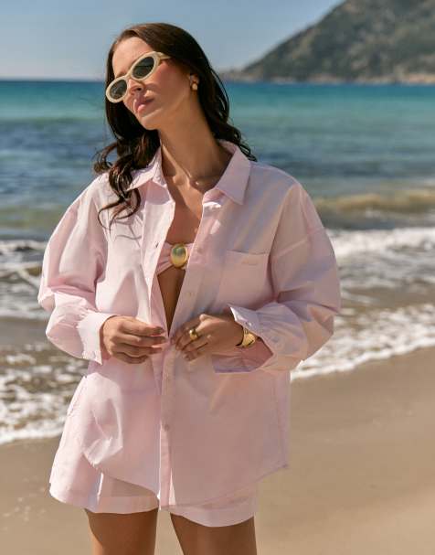 Camisa playera rosa con mangas globo y bolsillos delanteros de algodón de 4th & Reckless (parte de un conjunto) - view 1