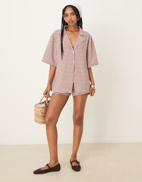 Camisa resort a cuadros vichy rosas con cuello de solapas de ASOS DESIGN - view 1