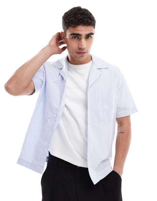 Camisa resort a rayas azules con diseño tipo patchwork de The Couture Club
