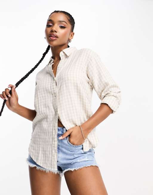 Camisa resort beis a cuadros extragrande de lino de Abercrombie Fitch ASOS