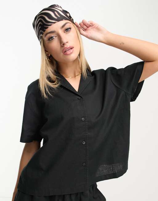 Camisa Resort negra de mezcla de lino de Urban Classics (parte de un conjunto)
