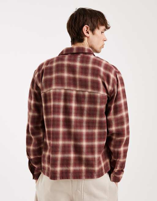 Camisa roja a cuadros escoceses de manga larga de Hollister, 3 de 5