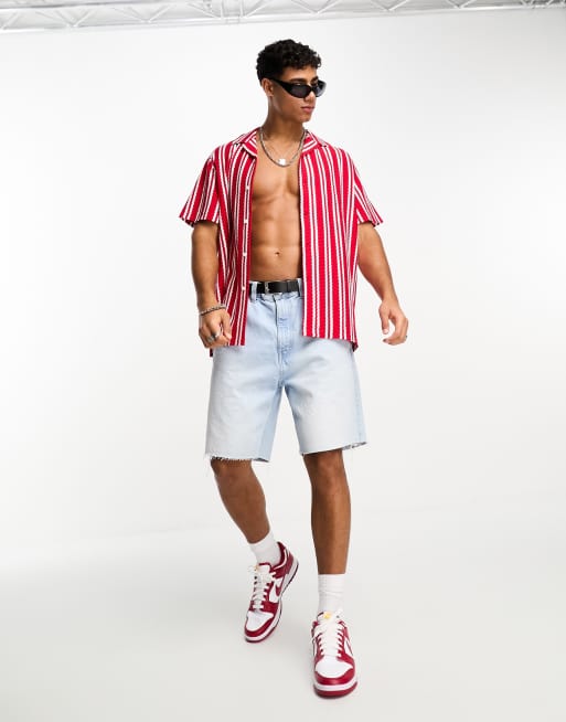 Camisa roja a rayas con cuello de solapas de punto de ASOS DESIGN, 2 de 4