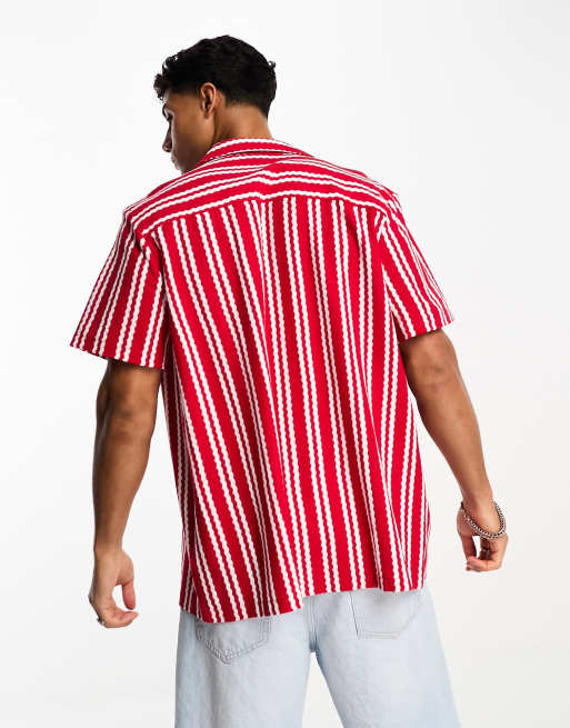 Camisa roja a rayas con cuello de solapas de punto de ASOS DESIGN, 4 de 4