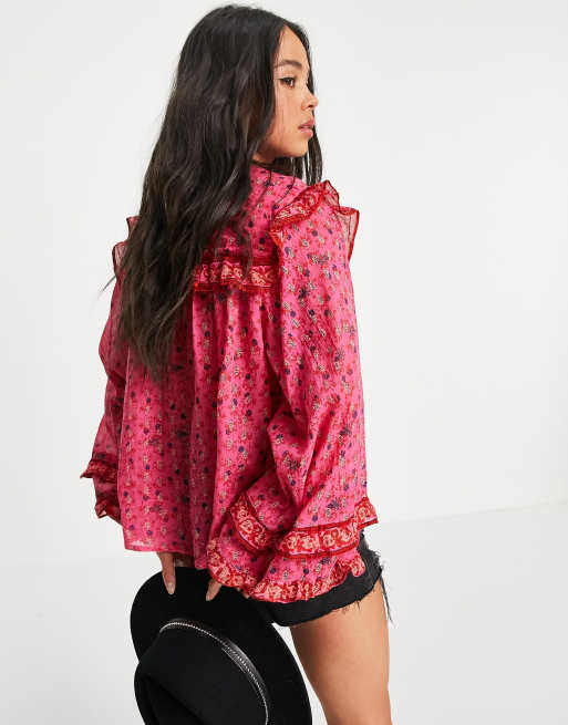 Camisa roja con estampado floral multicolor de estilo pradera Jenna de Free People ASOS