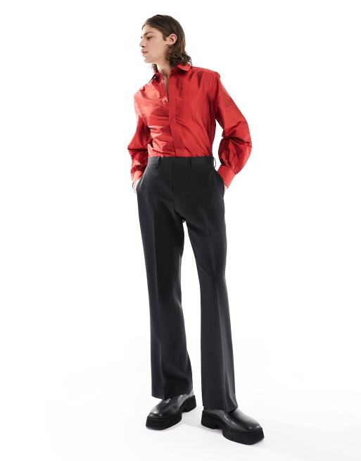 Camisa roja de corte est ndar con mangas tipo blus n de tafet n de ASOS DESIGN