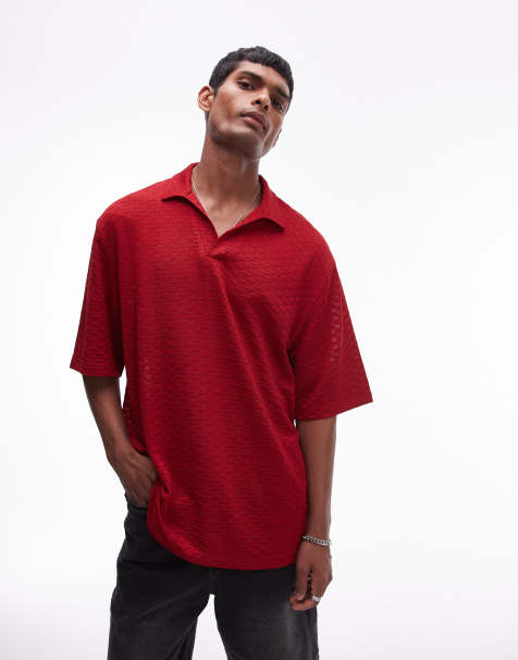 Camisa roja de manga corta de croché de Topman - view 1