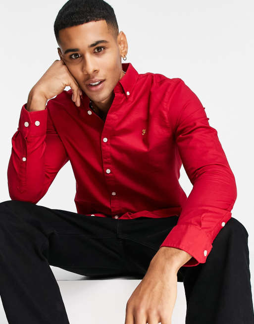 Camisa roja de manga larga y corte slim de Farah