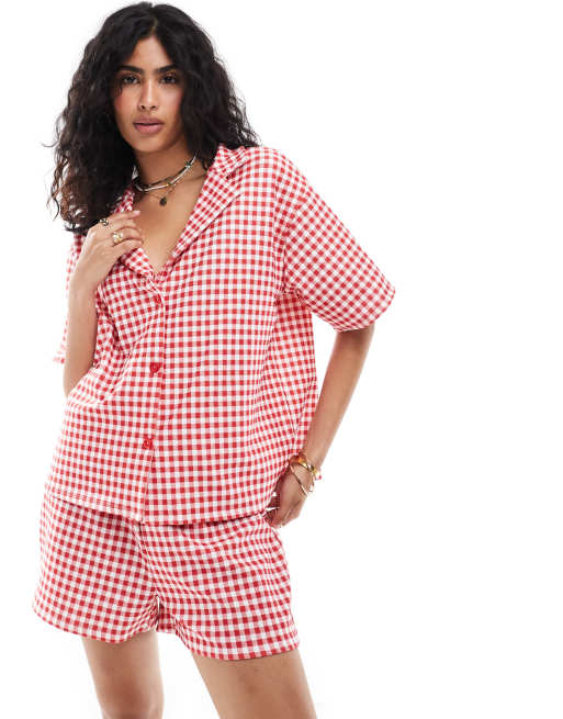 Camisa roja extragrande con estampado a cuadros vichy de ASOS DESIGN (parte de un conjunto)