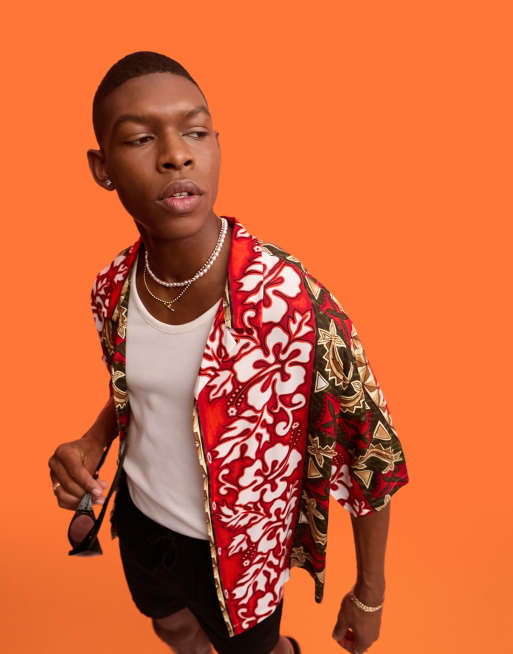 Camisa roja extragrande con estampado floral hawaiano cuello de solapas y sisas caidas de ASOS DESIGN ASOS
