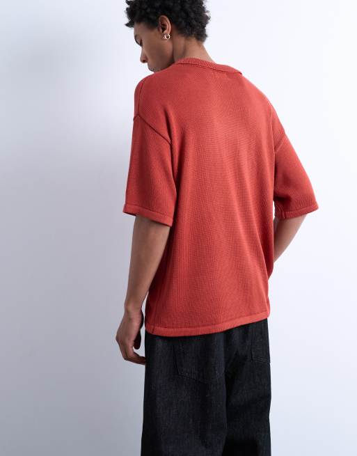 Camisa roja holgada abotonada de Topman, 3 de 4