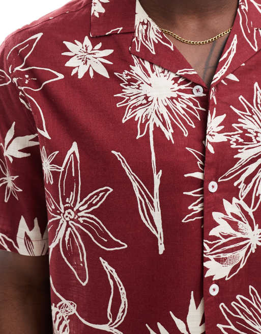 Camisa roja holgada con estampado floral y cuello de solapas de ASOS DESIGN, 4 de 4