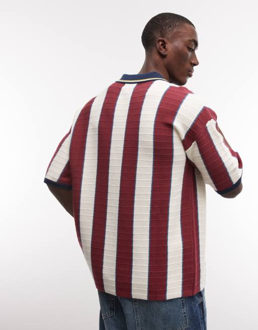 Camisa roja multicolor a rayas de estilo futbolero de punto de Prohibited, 5 de 5