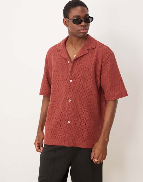 Camisa rojo oscuro de punto calado de algodón de Mango - view 1