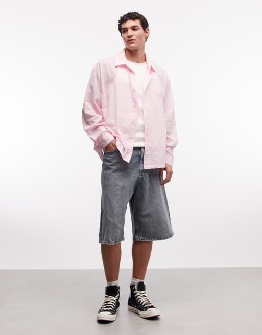 Camisa rosa a cuadros texturizados de corte cuadrado extragrande y manga larga de COLLUSION, 2 de 5