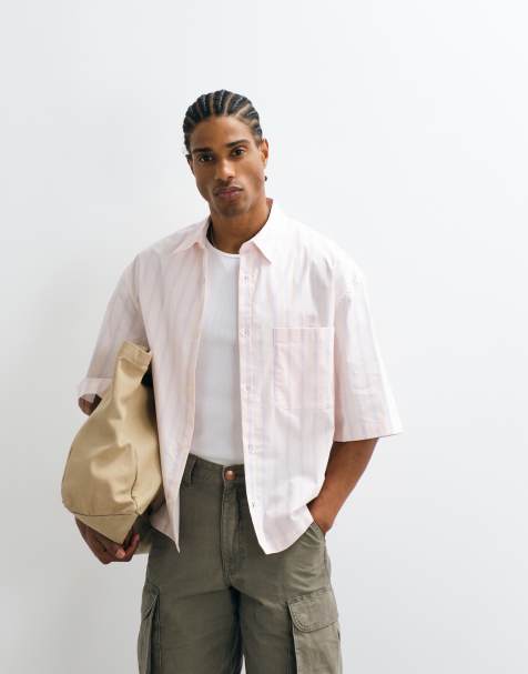 Camisa rosa a rayas de corte cuadrado extragrande de ASOS DESIGN - view 1