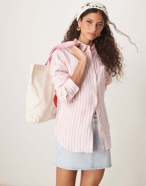 Camisa rosa a rayas de corte holgado con logo de lino de GANT - view 1