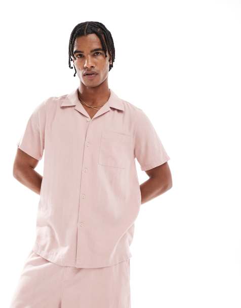Camisa rosa claro con cuello de solapas de mezcla de lino de New Look (parte de un conjunto) - view 1