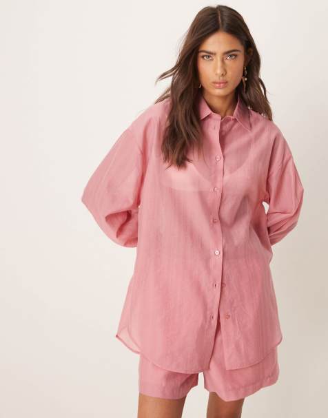 Camisa rosa claro con detalle de lazada en la espalda de organza transparente de ASOS DESIGN (parte de un conjunto) - view 1