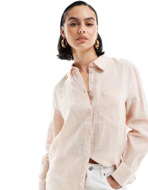 Camisa rosa claro de lino de Mango